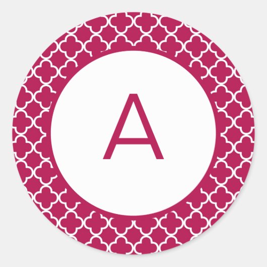 Quatrefoil Patroonmonogram Ronde Sticker (Voorkant)