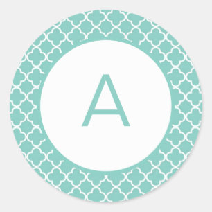 Quatrefoil Patroonmonogram Ronde Sticker