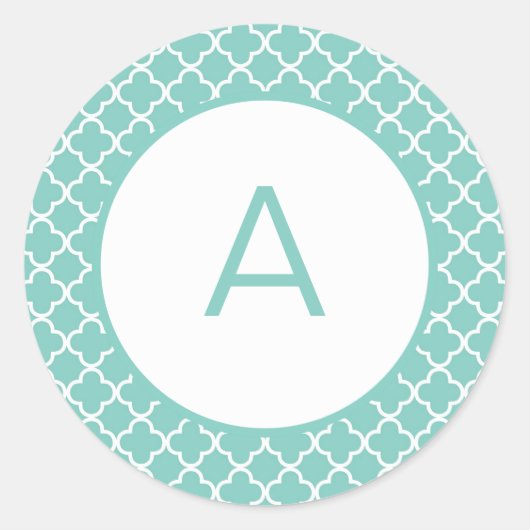 Quatrefoil Patroonmonogram Ronde Sticker (Voorkant)