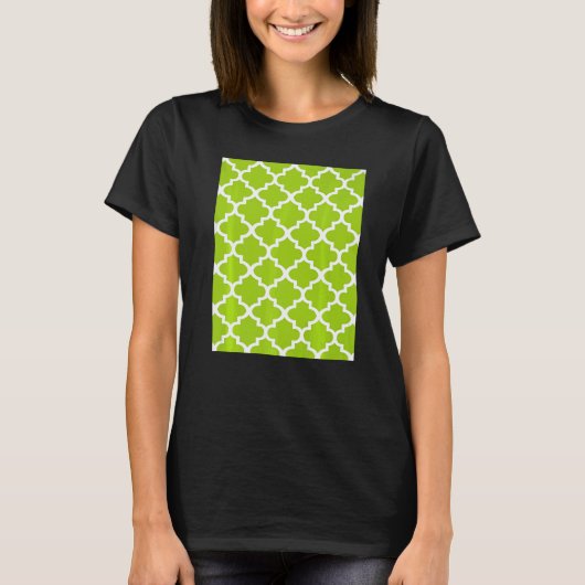 Quatrefoil Pattern In White Outline On Lime Green T-shirt (Voorkant)