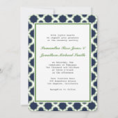 Quatrefoil Pattern Navy Blue & Green Wedding Kaart (Achterkant)