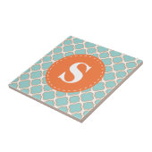 Quatrefoil Pattern Turquoise Oranje met Monogram Tegeltje (Zijkant)
