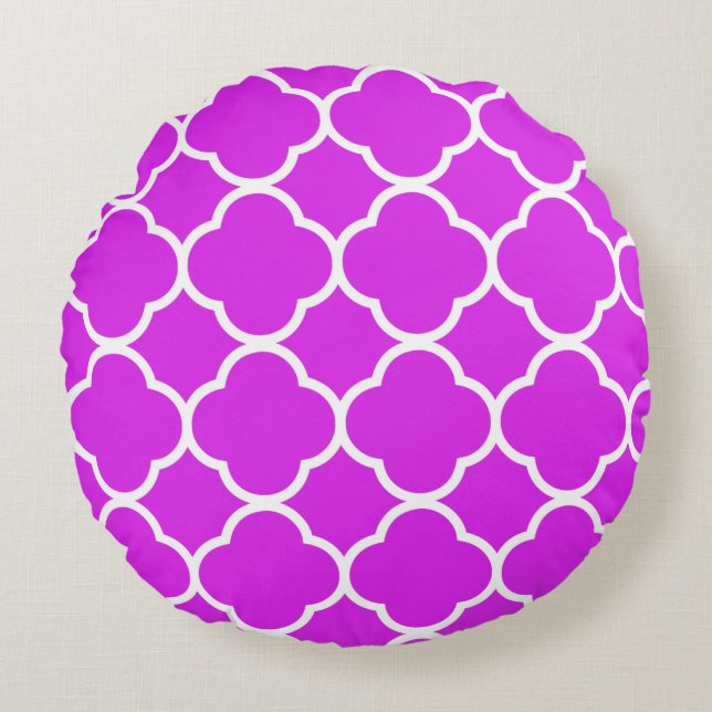 Quatrefoil Patterns Violet Hot Pink Paarse Wit Rond Kussen (Voorkant)