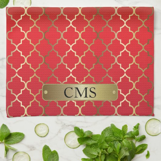 Quatrefoil rode en bruine kleurenmengsels theedoek (Gevouwen)