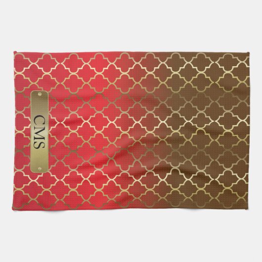 Quatrefoil rode en bruine kleurenmengsels theedoek (Horizontaal)