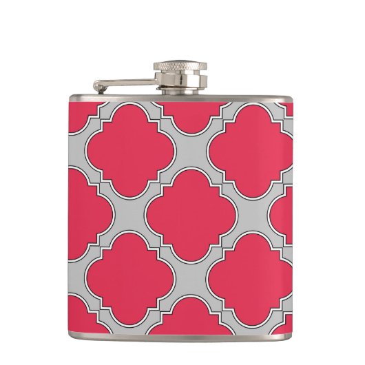 Quatrefoil rood en grijs heupfles (Voorkant)