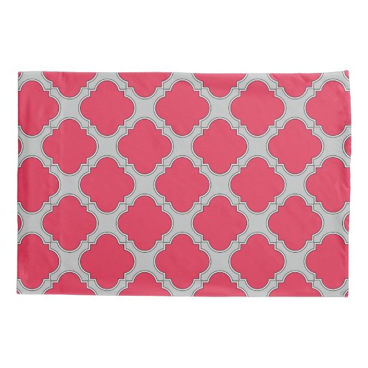 Quatrefoil rood en grijs kussensloop (Achterkant)