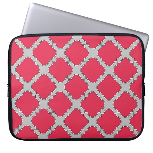 Quatrefoil rood en grijs laptop sleeve (Voorkant)