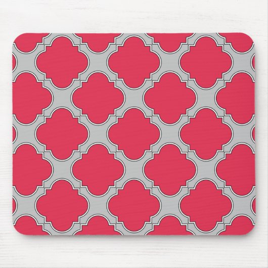 Quatrefoil rood en grijs muismat (Voorkant)