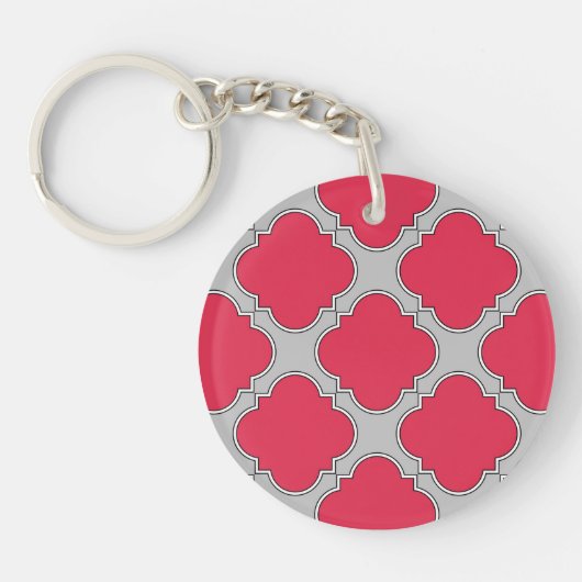 Quatrefoil rood en grijs sleutelhanger (Voorkant)