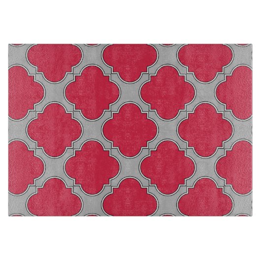 Quatrefoil rood en grijs snijplank (Voorkant)