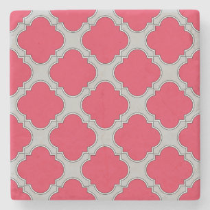 Quatrefoil rood en grijs stenen onderzetter