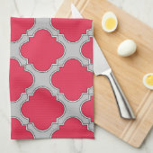 Quatrefoil rood en grijs theedoek (Quarter Fold)