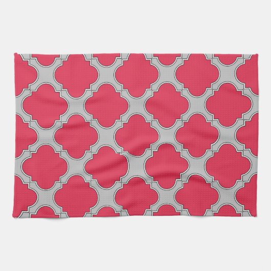 Quatrefoil rood en grijs theedoek (Horizontaal)