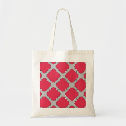 Quatrefoil rood en grijs tote bag (Voorkant)