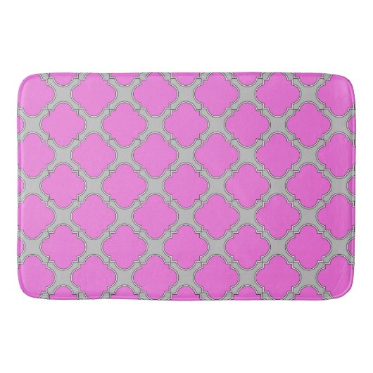 Quatrefoil roze en grijs badmat (Voorkant)