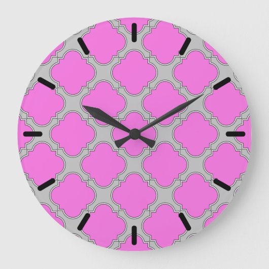 Quatrefoil roze en grijs grote klok (Voorkant)