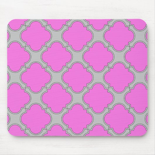 Quatrefoil roze en grijs muismat (Voorkant)