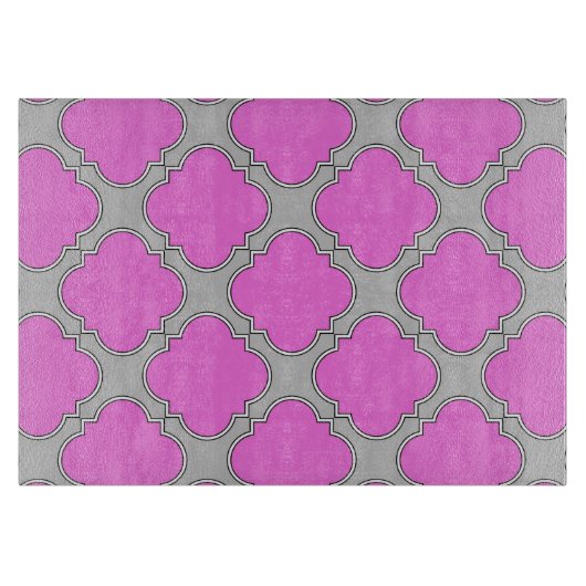 Quatrefoil roze en grijs snijplank (Voorkant)