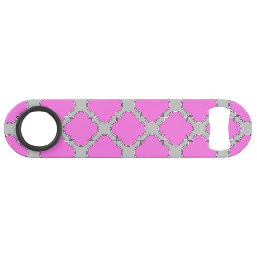 Quatrefoil roze en grijs speed flessenopener (Voorkant (Horizontaal))