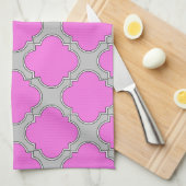 Quatrefoil roze en grijs theedoek (Quarter Fold)