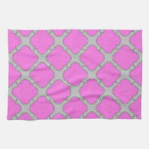 Quatrefoil roze en grijs theedoek