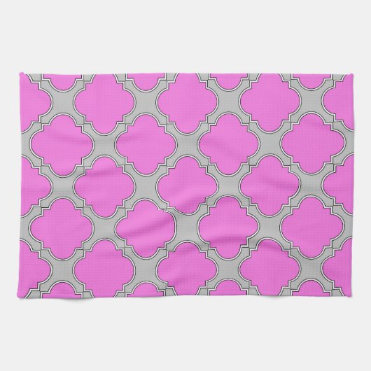 Quatrefoil roze en grijs theedoek (Horizontaal)
