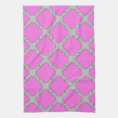 Quatrefoil roze en grijs theedoek (Verticaal)