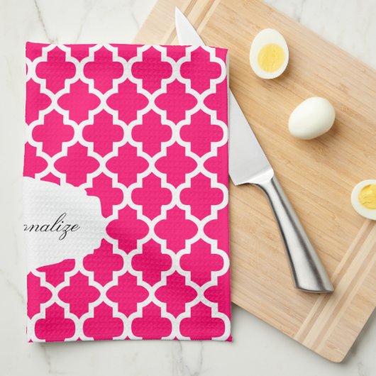 Quatrefoil roze en wit | DIY-kleur Theedoek (Quarter Fold)