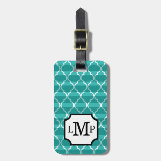 Quatrefoil Shadow Stripes Monogram | blauwgroen Bagagelabel