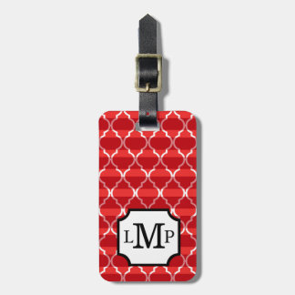 Quatrefoil Shadow Stripes Monogram | rood Bagagelabel