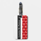 Quatrefoil Shadow Stripes Monogram | rood Bagagelabel (Achterkant verticaal)