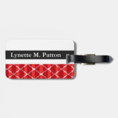 Quatrefoil Shadow Stripes Monogram | rood Bagagelabel (Achterkant horizontaal)