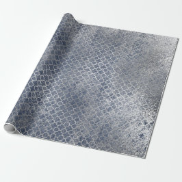 Quatrefoil Silver Glam Blue Distress Silver Cadeaupapier