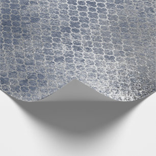 Quatrefoil Silver Glam Blue Distress Silver Cadeaupapier
