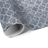 Quatrefoil Silver Glam Blue Distress Silver Cadeaupapier (Rol Hoek)