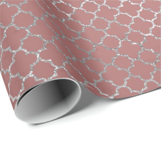 Quatrefoil Silver Glam Roze Rose Gold Licht Cadeaupapier (Rol Hoek)