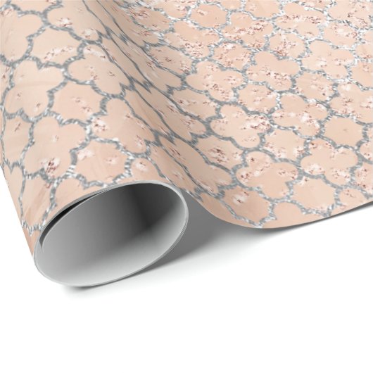 Quatrefoil Silver Glam Roze Rose Gold Peach Cadeaupapier (Rol Hoek)
