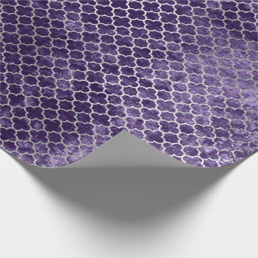 Quatrefoil Silver Metallic Paars Violet Velvet Cadeaupapier (Hoek)