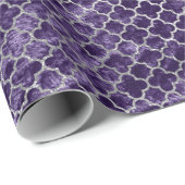 Quatrefoil Silver Metallic Paars Violet Velvet Cadeaupapier (Rol Hoek)