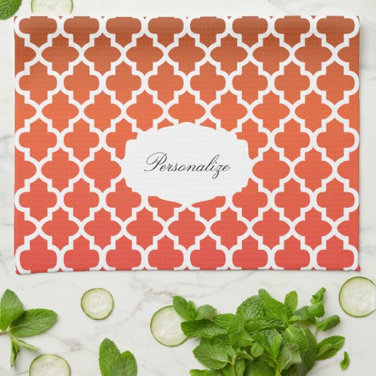 Quatrefoil-Sinaasappel en bruine gemengde kleuren Theedoek (Gevouwen)