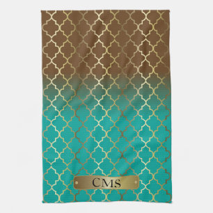 Quatrefoil Turquoise Blue & Brown Color Blends Theedoek