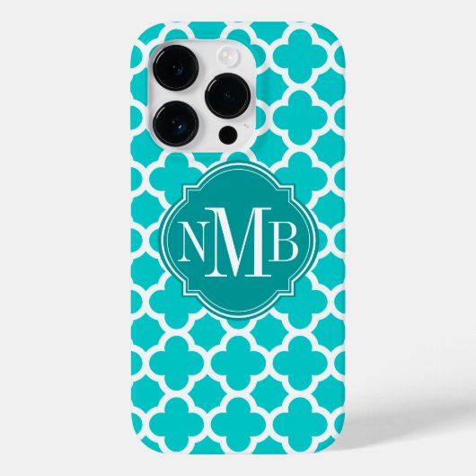 Quatrefoil Turquoise Patroon Monogram Case-Mate iPhone Case (Achterkant)