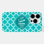 Quatrefoil Turquoise Patroon Monogram Case-Mate iPhone Case (Achterkant (horizontaal))