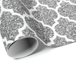 Quatrefoil White Art Deco Gray Silver Glitter Cadeaupapier