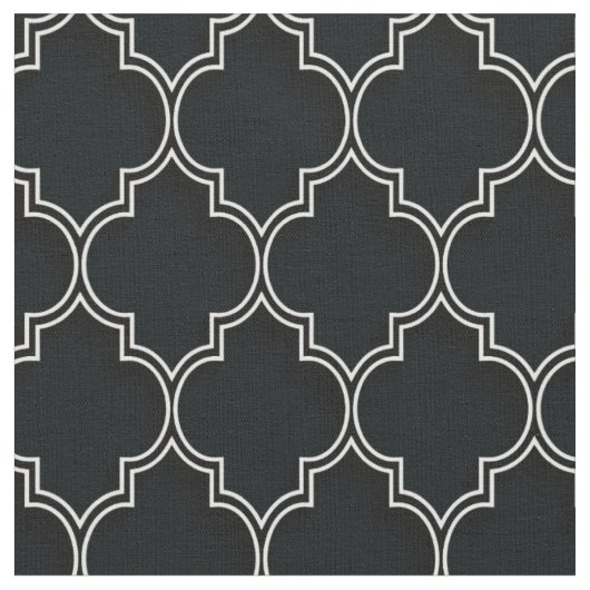 Quatrefoil Wit op Zwart Stof (Close Up)