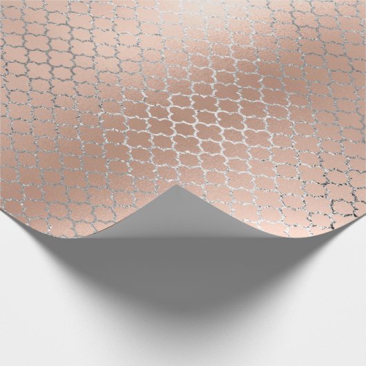 Quatrefoil Zilveren Glam Roze Rose Goud Art Deco Cadeaupapier (Hoek)