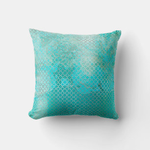 Quatrefoil Zilveren Strand Aqua Ocean Grungy Staal Kussen
