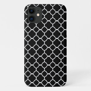 Quatrefoil, zwart-wit, Latticework, Trellis iPhone 11 Hoesje
