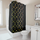 QuatrefoilPattern Green Golden Glitter Black Cool Douchegordijn (In situ)